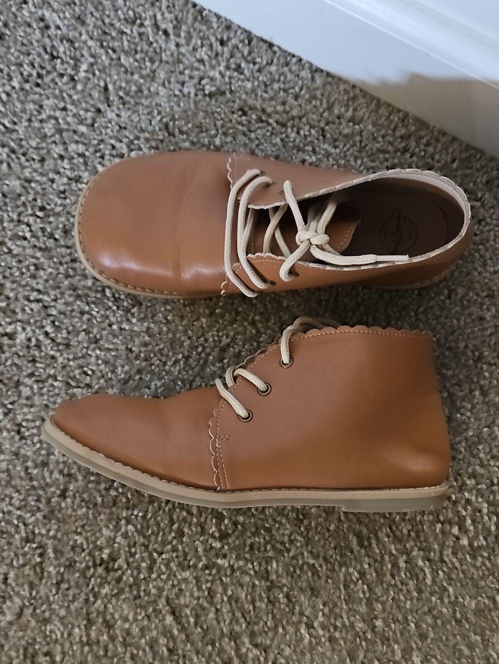 SweetHoney Tan Kids Lace-Up Ankle Boots with Cream Laces